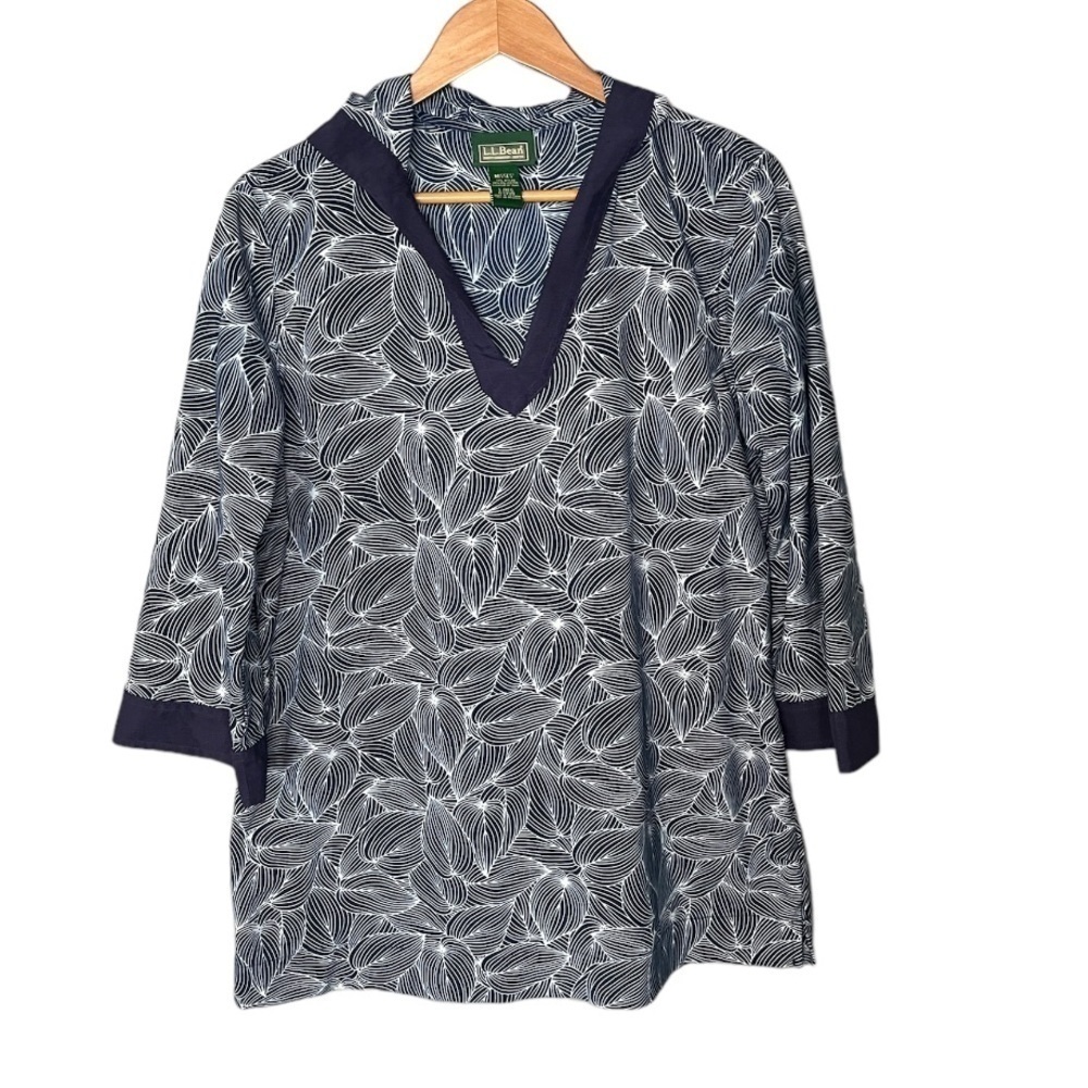 L.L. Bean Lightweight Leaf Printed Hooded Coverup Tunic